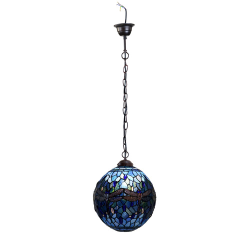 12&#39; Blue Dragonfly Hanging Lamp Round
