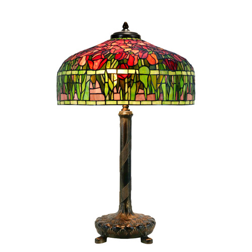 18&quot; Reproduction Tulip Lamp With Metal Base - Red