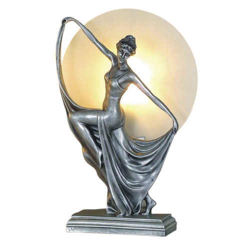 38cm Art Deco Table Lamp Boleyn - Silver