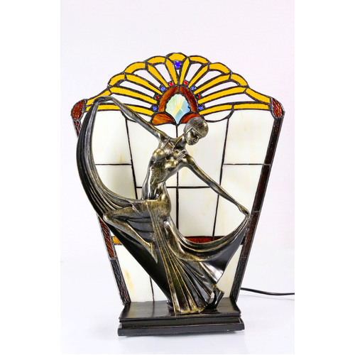 40cm Leadlight Art Deco Lamp - Amber