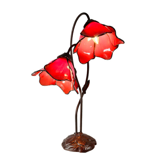 Red Twin Lotus Tiffany Table Lamp