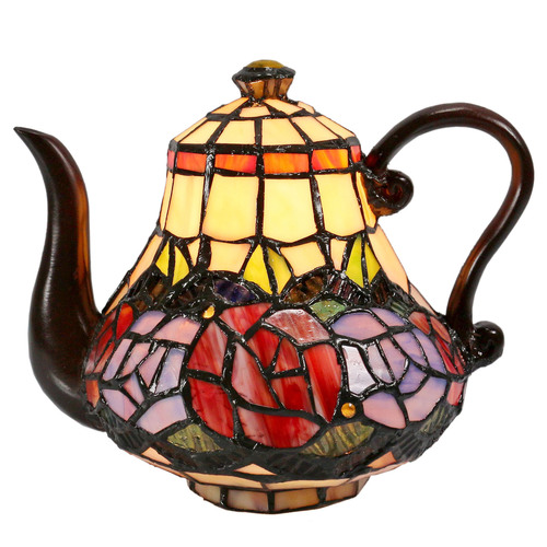 Red Rose Teapot Leadlight Lamp